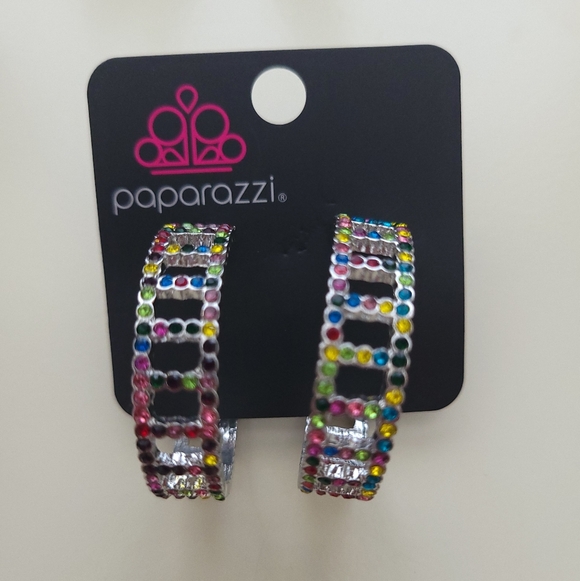 paparazzi Jewelry - Paparazzi Colorful Rhinestone Open-Link Hoop Earrings